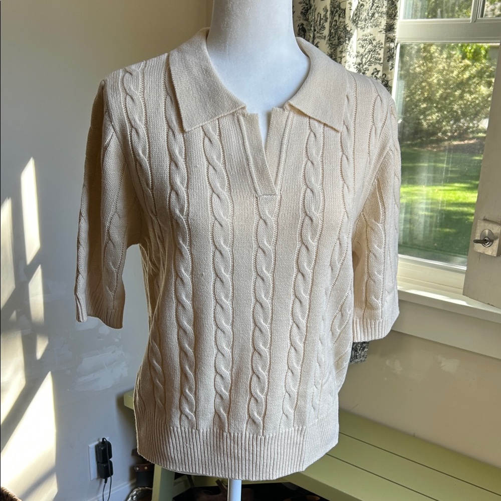 Cream Cable Knit Short Sleeve Sweater NWOT